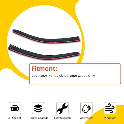 Miniatura 2 de 2 piezas compatibles con SunRain Guard 2001-2005 Honda Civic 2-Door Coupé montaje exterior puertas delanteras visores de ventana