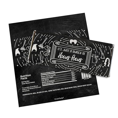 24 unidades Hocus Pocus, regalos de fiesta de Halloween, envoltorios para barras de chocolate, suministros de fiesta (paquete de 24) - Solo