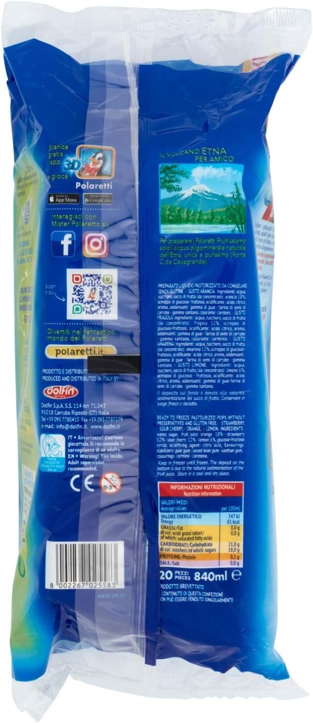 8x Polaretti Fruit Ice Cream Lollies with Fruit Juice Fruchteis am Stiel mit Fruchtsaft zum Einfrieren/Jede Packung enthält 20 Eis am Stiel à 42ml + Beni Culinari Kostenloser Schlüsselanhänger