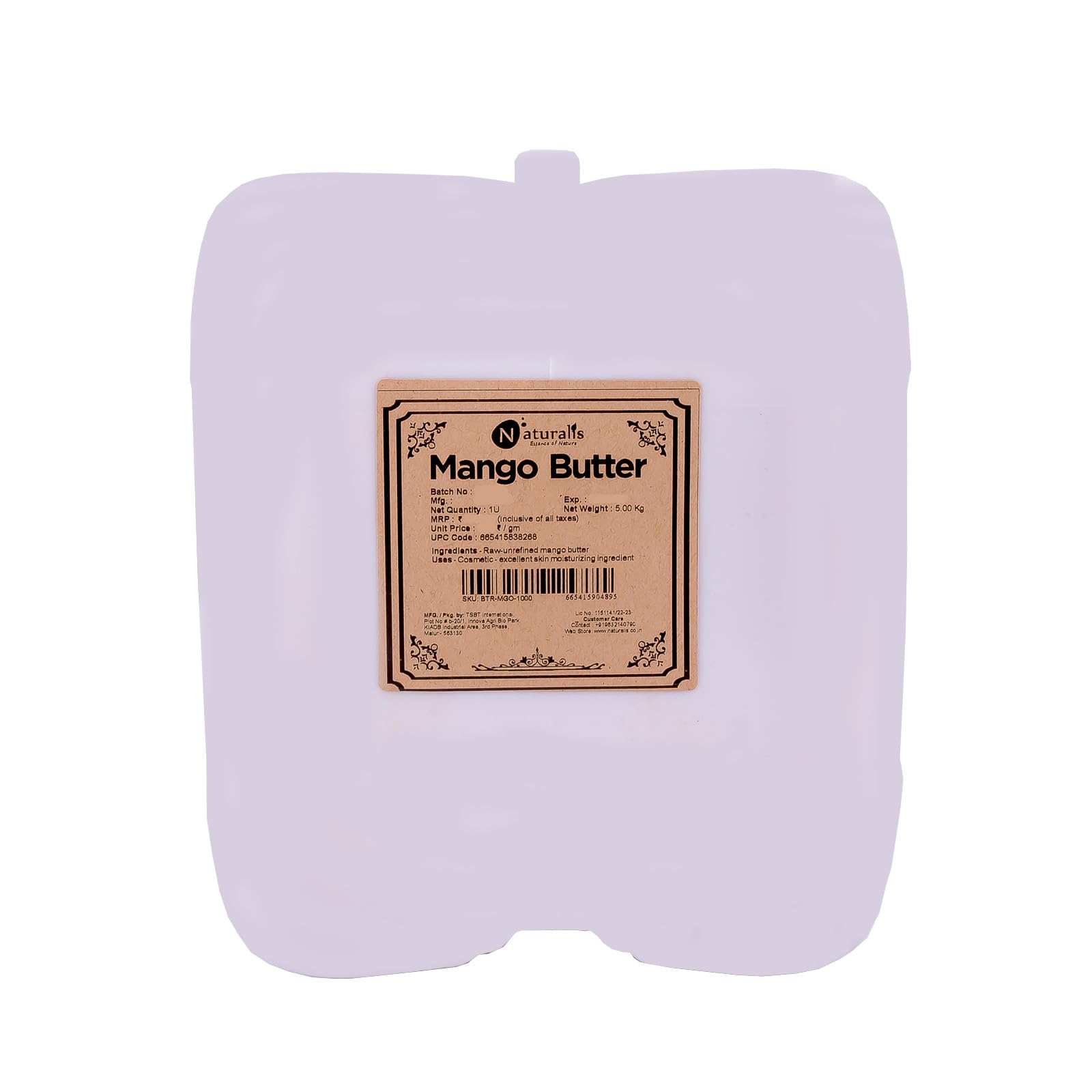 Naturalis Mango Butter (5000gm)| 100% Raw, Unprocessed and Unrefined Body Butter | Ingredient for Lip Balm/Lip Cream/Moisturization & Nourishment of Body and Skin formulation