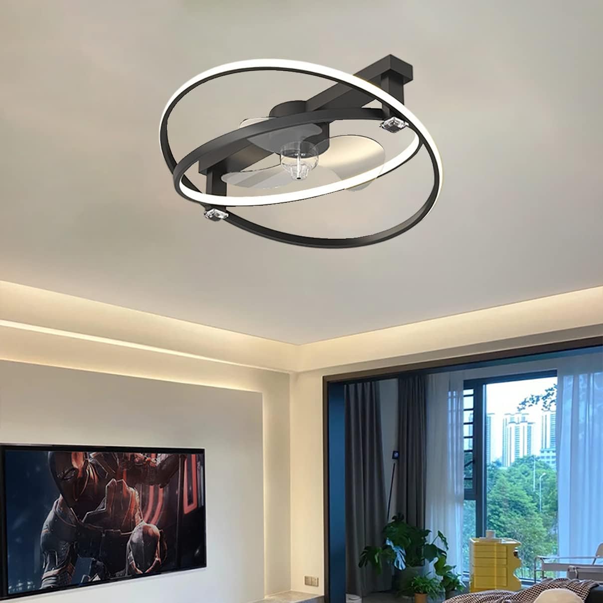 YUEGOO Ceiling Fans with Lamps,Ceiling Fan with Lights Led Dimmable 3 Speeds Fan Ceiling Light with Remote Control Modern Bedroom Silent Ceiling Fan Light/Black