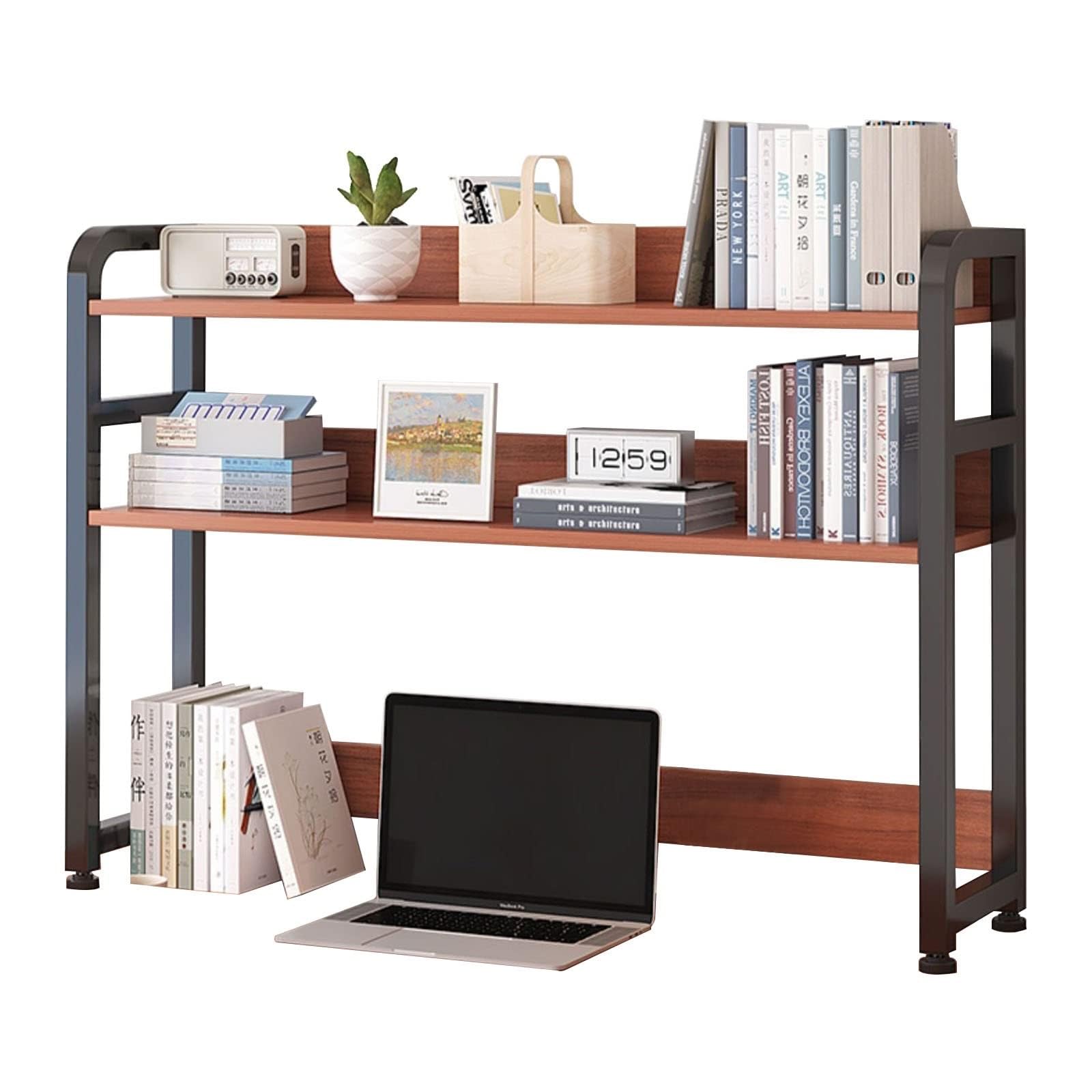 ASerZenith Desktop Bookshelf Bookshelf - Desktop Bookshelf Organization Rack, 2 Tier, Multipurpose Solid Wood Desk Organizer Storage Shelf
