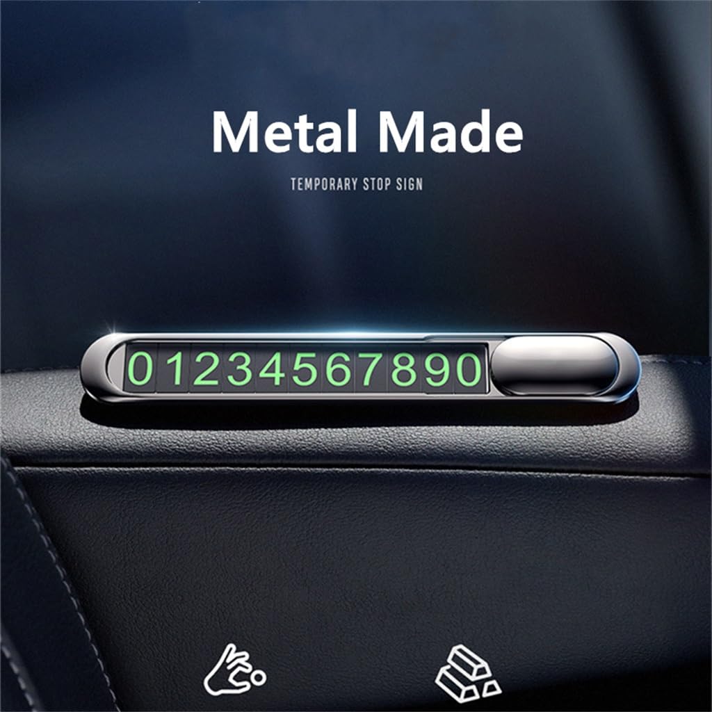 1 Uds. Tarjeta De Estacionamiento Temporal Diseño Coche Oculto Textura Aleación Metal Placa Número Teléfono Automático(3-Pack)