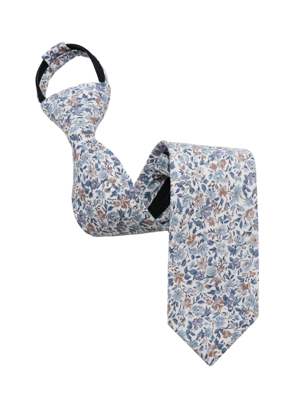 Luckyvestir Boys Zipper Floral Tie for Kids 14" Pre-Tied Cotton Tie Linen Adjustable Necktie for Wedding Graduation Daily