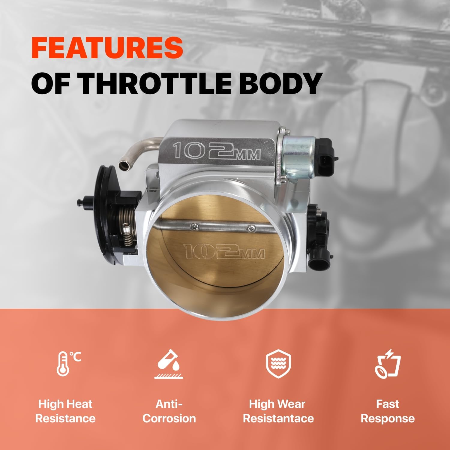 102mm Throttle Body Assembly with TPS IAC for GM Gen III LS1 LS2 LS3 LS6 LS7 LSX LS Throttle Body 4 Bolts Silver