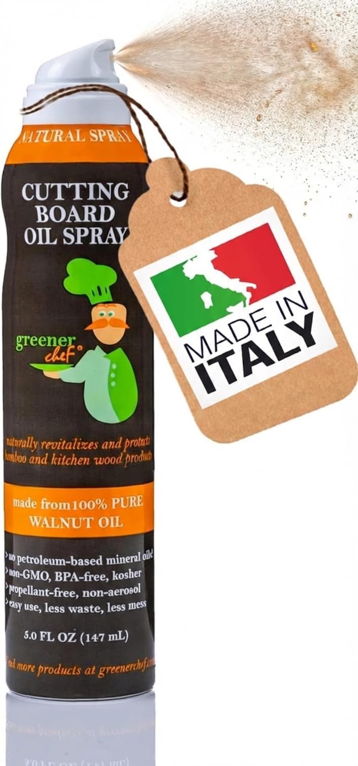 GREENER CHEF Organic Premium Italian Food-Grade Walnut Oil Spray & Butcher Block Conditioner - 100% Walnut Oil for Bamboo Chopping Boards - Aerosol-Free, Made in Italy