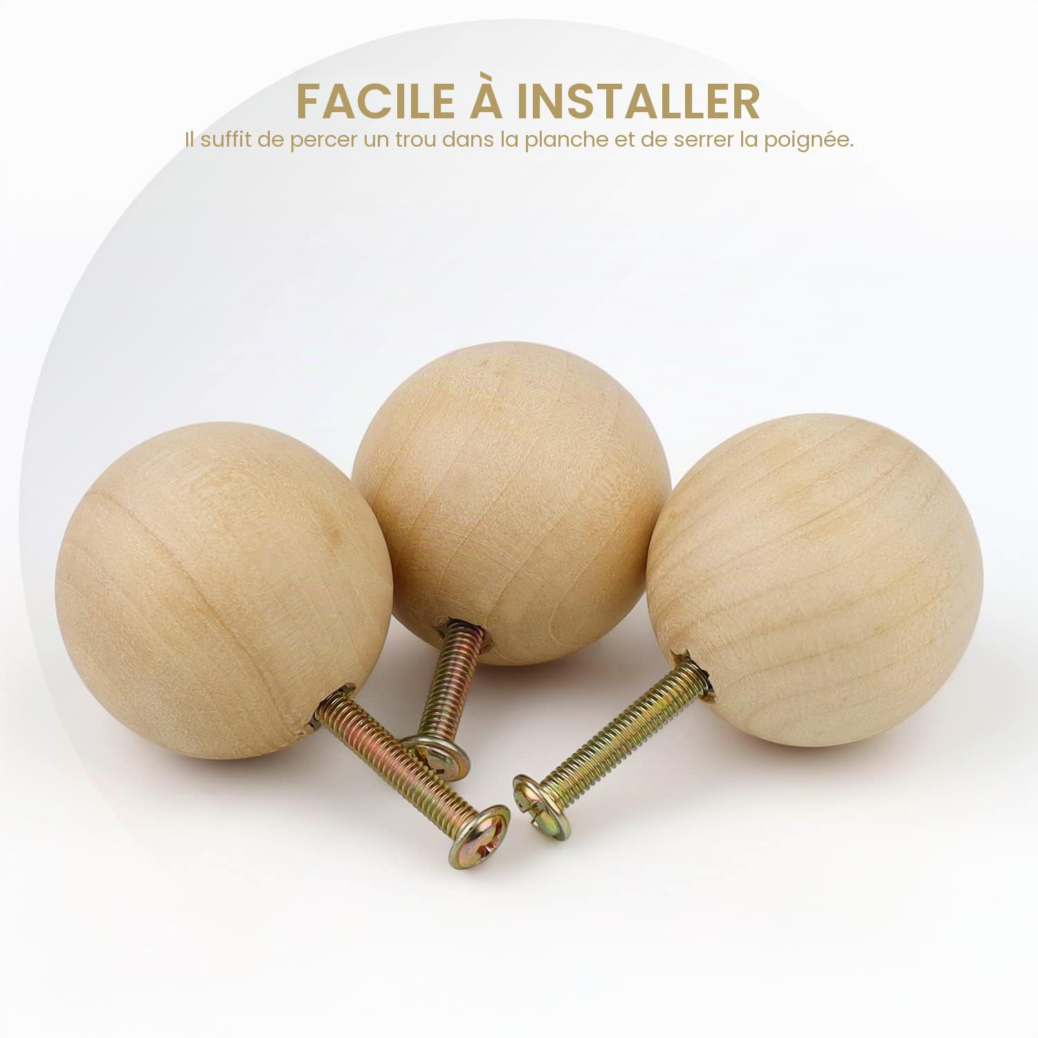 TIANLIN Lot de 10 poignées de meuble en bois 35 mm de diamètre 35 mm avec vis, surface lisse, pour armoires et tiroirs