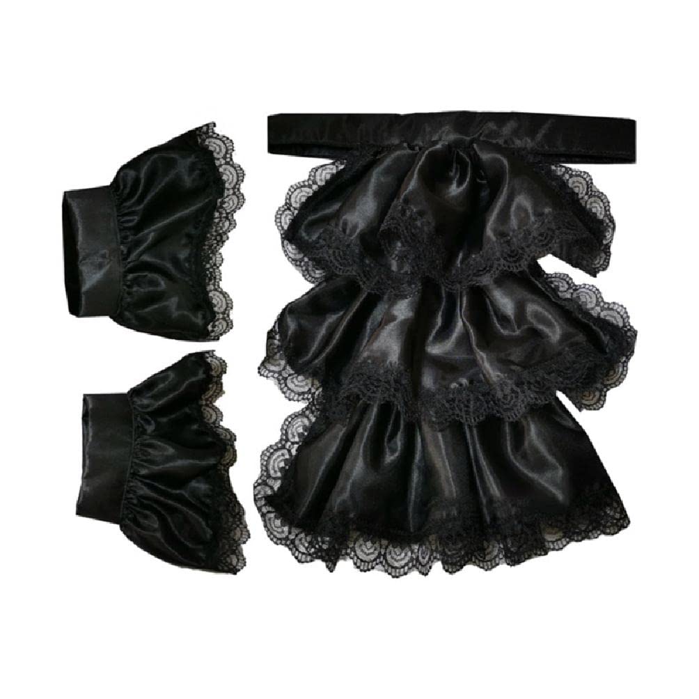 Ciwanning Adult Kid Detachable Ruffled Jabot and Cuffs Set Vintage Victorian Faux Collar Steampunk Cosplay Costume Accessory Jabot Cuffs Set