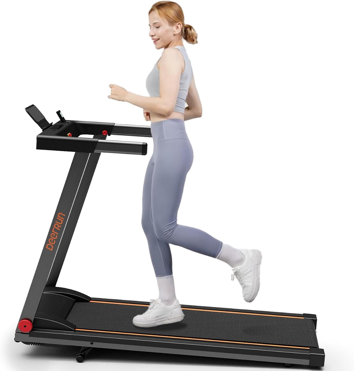 DeerRun Treadmills for Home with Incline and Handles, 3.0 HP Foldable Treadmill for Small Spaces, Folding Running Machine with Smart APP