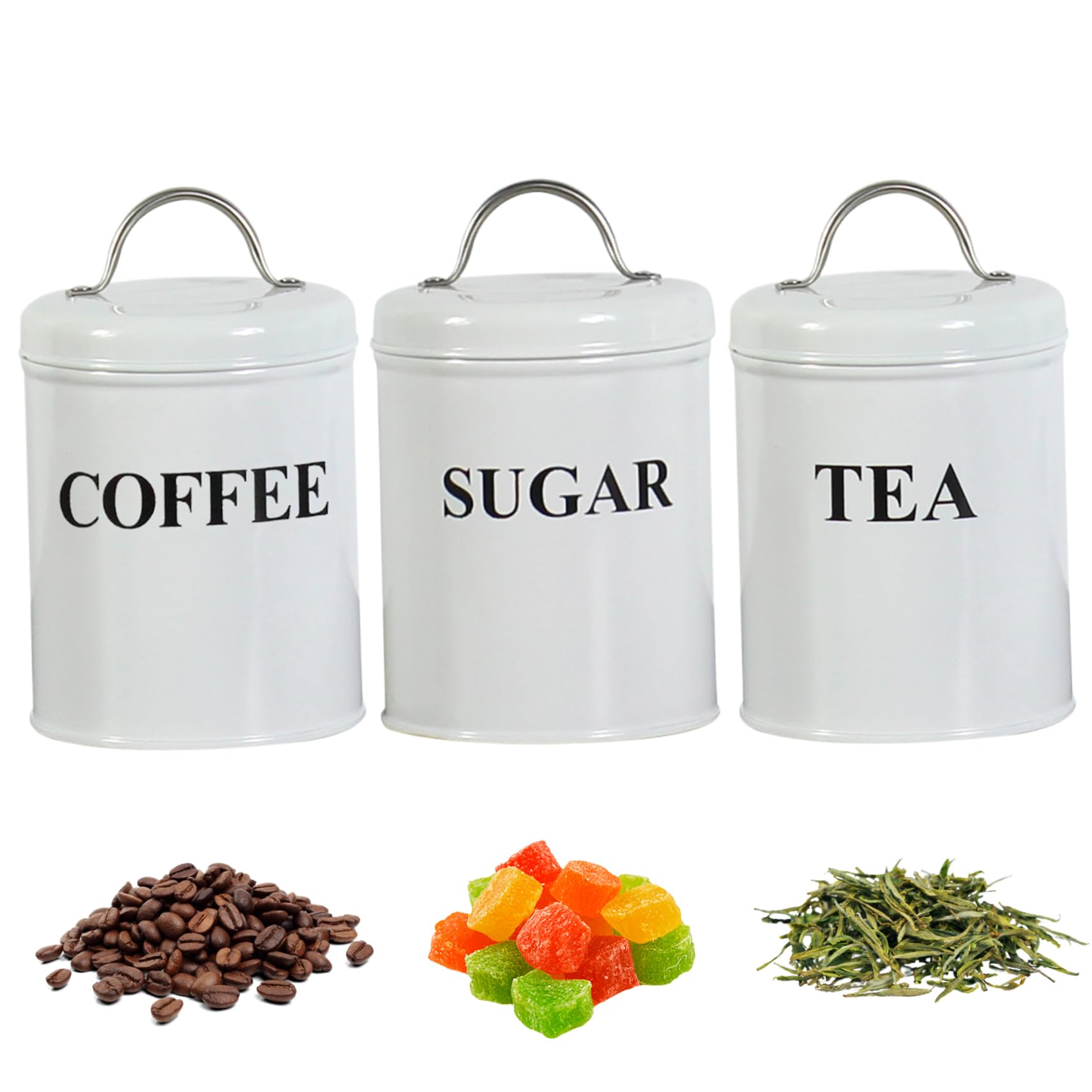 Récipient à café thé sucre en métal : ensemble boîtes cuisine vintage