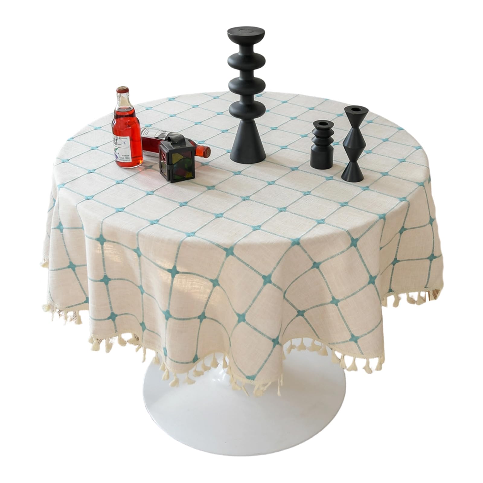 Tsophreniq Simple Round Tablecloth Poly Cotton Fabric Against Slip Feature 140cm Diameter in Various Hues Flexible Use Multiple Cotton Tablecloth