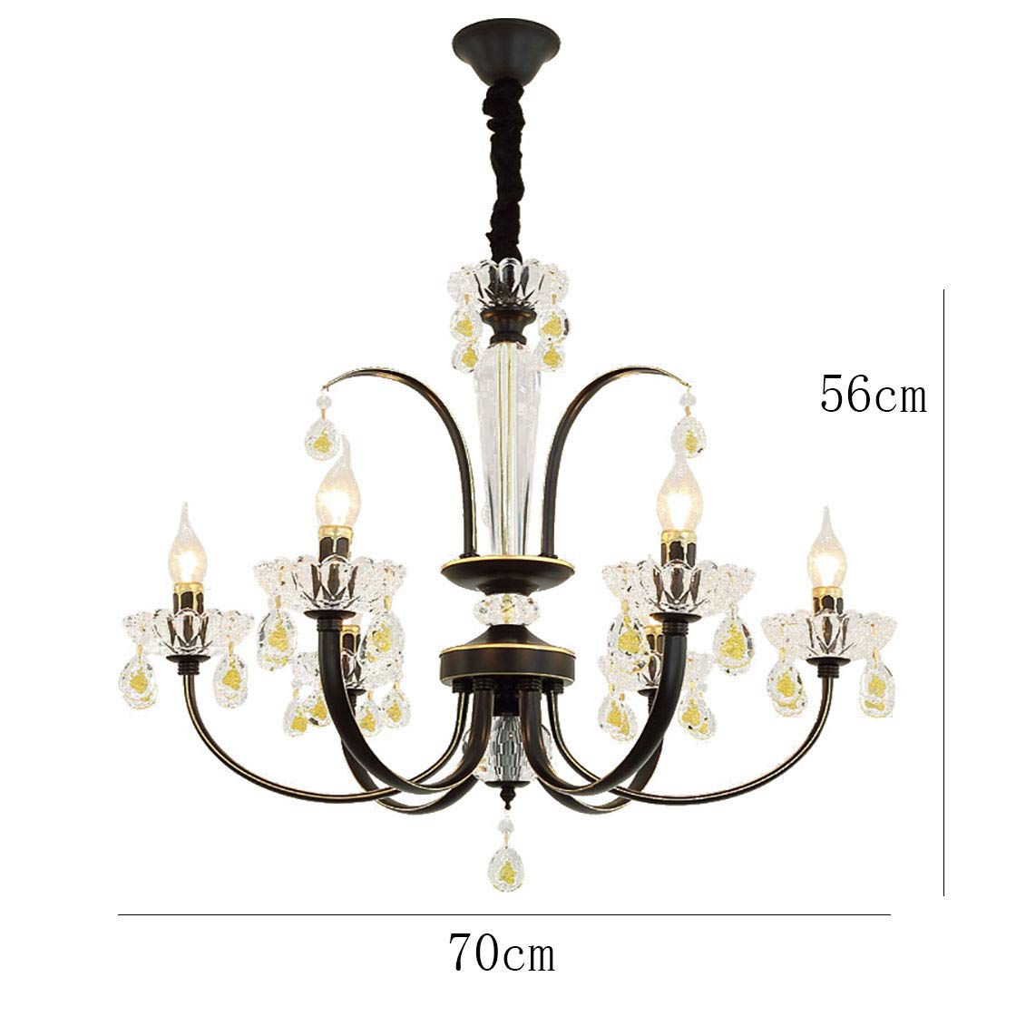 Während Lighting,E14 Amerikaner Prägnant Eisenkunst Kronleuchter Beleuchtung,Wohnzimmer Esszimmer Schlafzimmer Kleidung Store Licht,Kreativ Kerze Kristall Kronleuchter Lichter-Schwarzes gold 6 kopf
