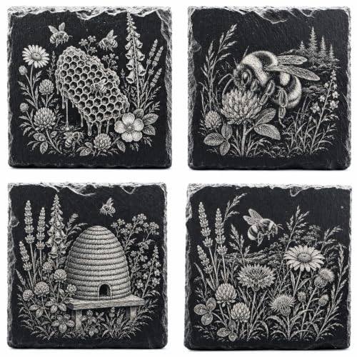 Image of Bumble Bee Natural Slate Coasters Set of 4