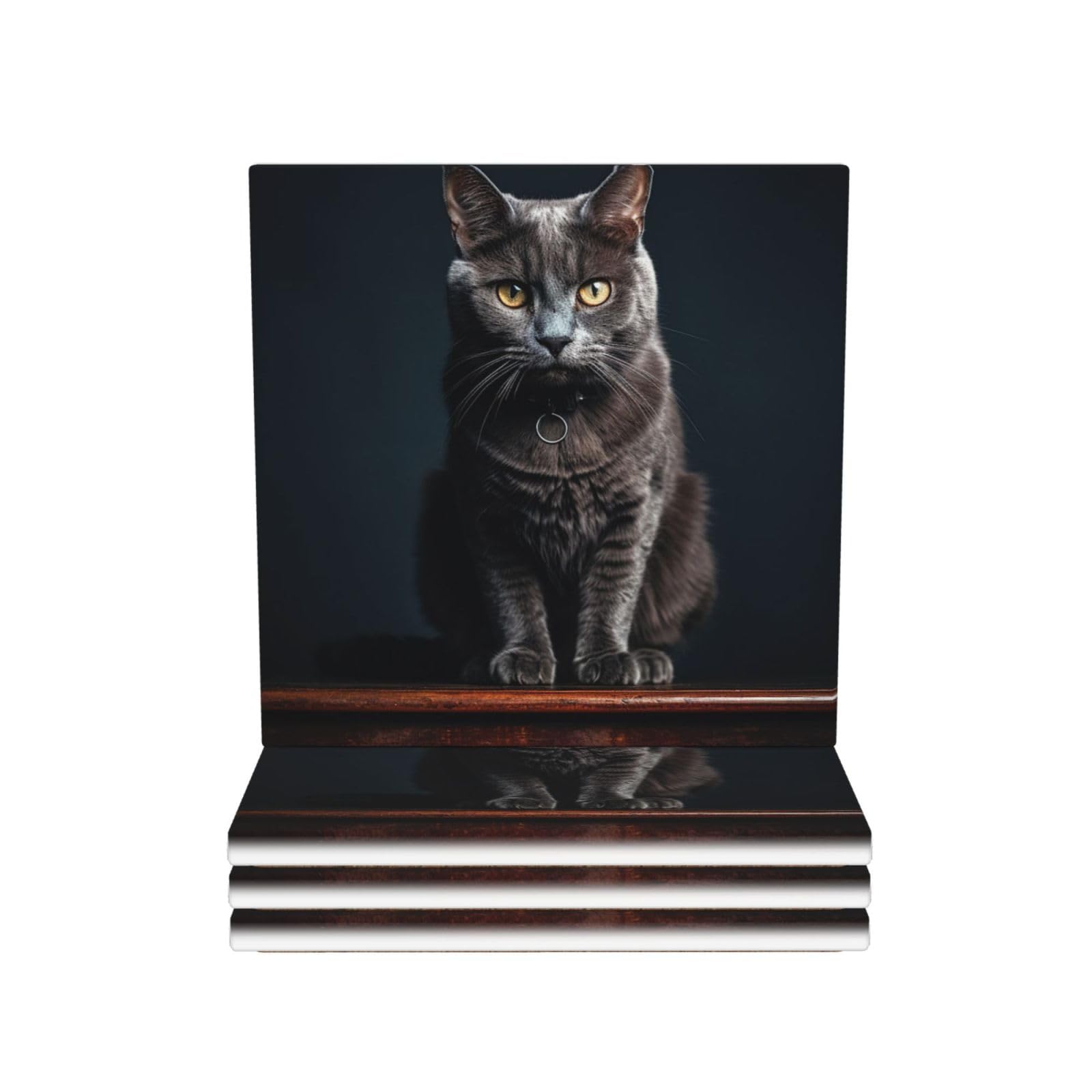 Drink Coasters Set of 4 Ceramic Coaster Cat on Table Coasters for Drinks Cups Mugs Mat Pads Absorbent Non-Slip Decorative Cup Coaster for Coffee Table Kitchen Bar Home Decor
