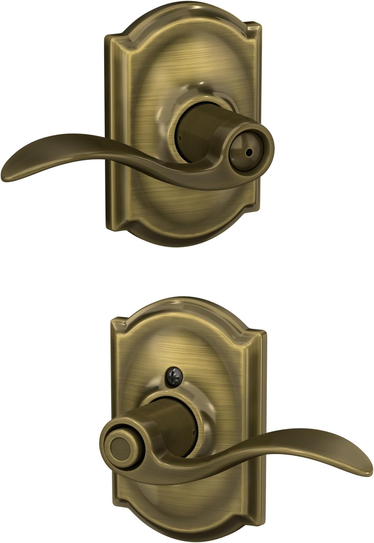 SCHLAGE Accent Lever with Camelot Trim Bed and Bath Lock in Antique Brass - F40 Acc 609 CAM (Pack of 8)