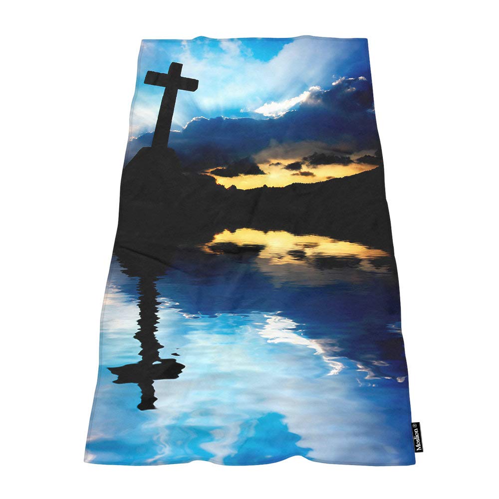 Moslion Soft Bath Towels Sunset Night Jesus Christ Christian Comfy Bathing/Beach/Camping Towel for Women Men Girls Boys Large Size 64x32 Inches