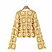 Women's Floral Crochet V Neck Hollowed-Out Long Sleeve Handmade Granny Square Cardigan Thin Sweater Coat Vintage Yellow