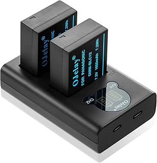 OJelay DMW-BLC12 Battery 2 Packs Replacement Battery 1000mAh with Dual Battery Smart LED Display Charger Compatible with Panasonic Leica BP-DC12,Leica Q,DMW-BLC12,Lumix DMC-FZ200,FZ1000,and More