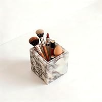 Vista 3 de Marble Pen Holder, White Stone Rectangular Desktop Organizer, Office Study Makeup Brush Storage, Home Desk Decor, Minimalist Design, Durable Marble