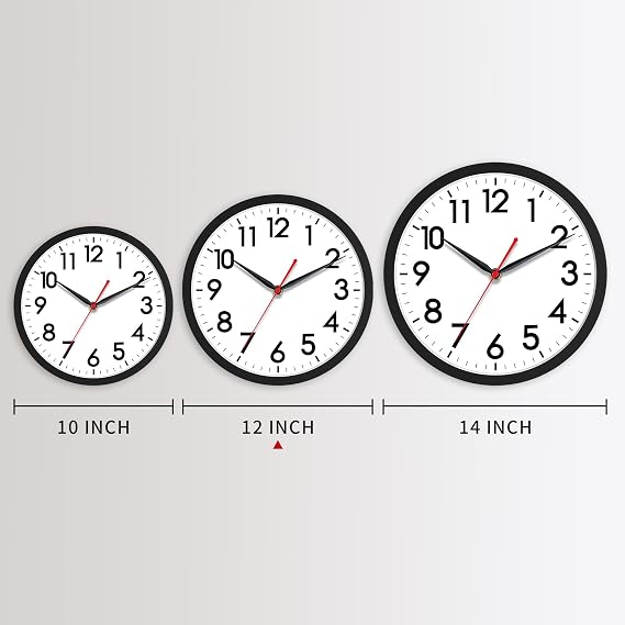 AKCISOT 12 Inch Wall Clock, Battery Operated Analog Clock, Silent Non-Ticking, Ideal for Bedroom, Bathroom, Kitchen, Office and School, Black
