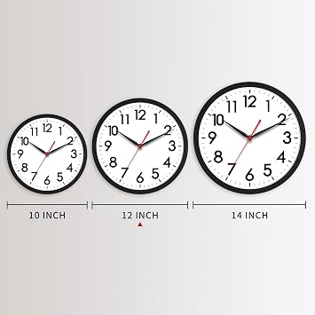 AKCISOT 12 Inch Wall Clock, Battery Operated Analog Clock, Silent Non-Ticking, Ideal for Bedroom, Bathroom, Kitchen, Office and School, Black