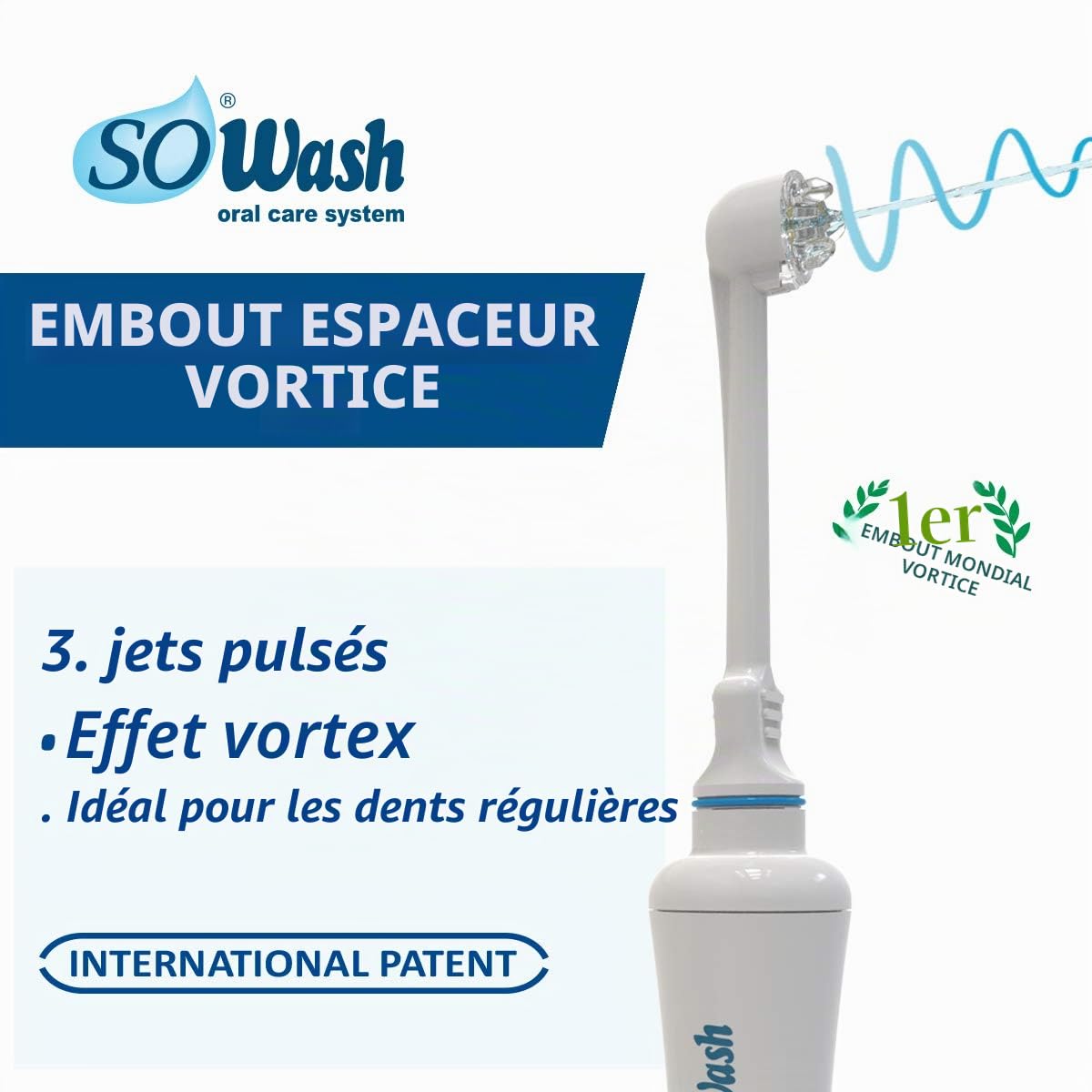Jet dentaire SOWASH TRIO, Se connecte au robinet, Hydropulseur Dentaire Sans piles ni électricité, 1 tête Vortice + 1 tête de Vortice Brush + 1 tête Hydrojet, Produit italien