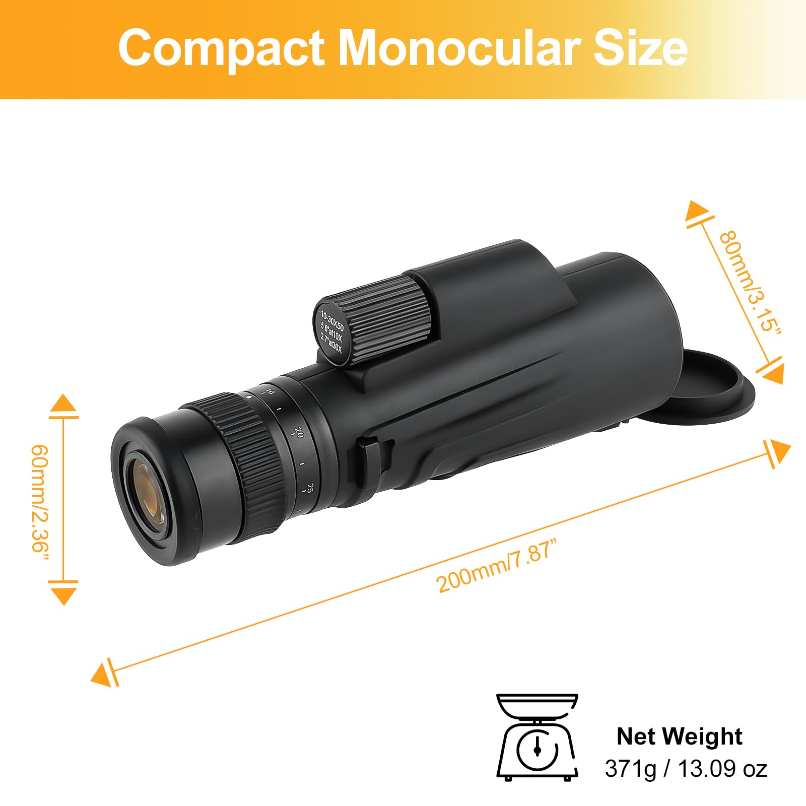 Monoculaire zoom 10-30 x 50 pour adultes avec adaptateur smartphone et trépied, télescope portable avec lentille FMC haute puissance et prisme BAK, monoculaire compact étanche pour