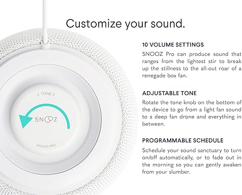 Miniatura 7 de SNOOZ Pro - Máquina inteligente de ruido blanco  Ventilador interior real, ruido blanco sin bucle, tono y volumen ajustables  Control remoto basado