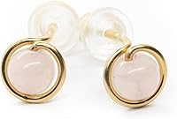 Vista 1 de Pequeños aretes de cuarzo rosa de 14 quilates rellenos de oro rosa círculo redondo hecho a mano