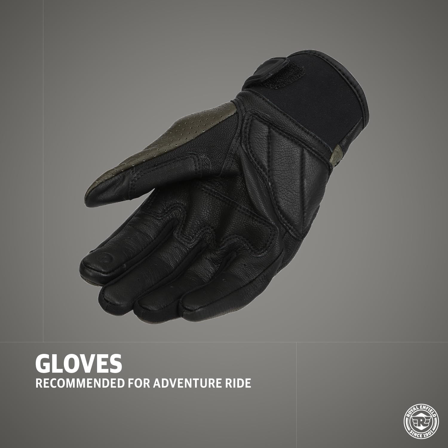 Royal Enfield Leather Stalwart Riding Cycling Gloves Black & Olive