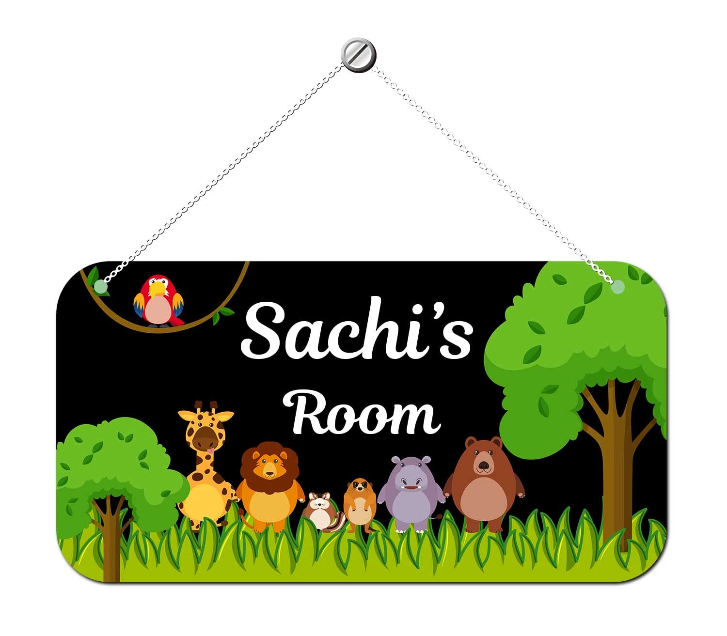 ASHVAHAnimal theme Personalised Kids Room Name Plate Wall/Door Sign Kids Room Décor- Size :- 28 x 14 cm, Name - Sachi