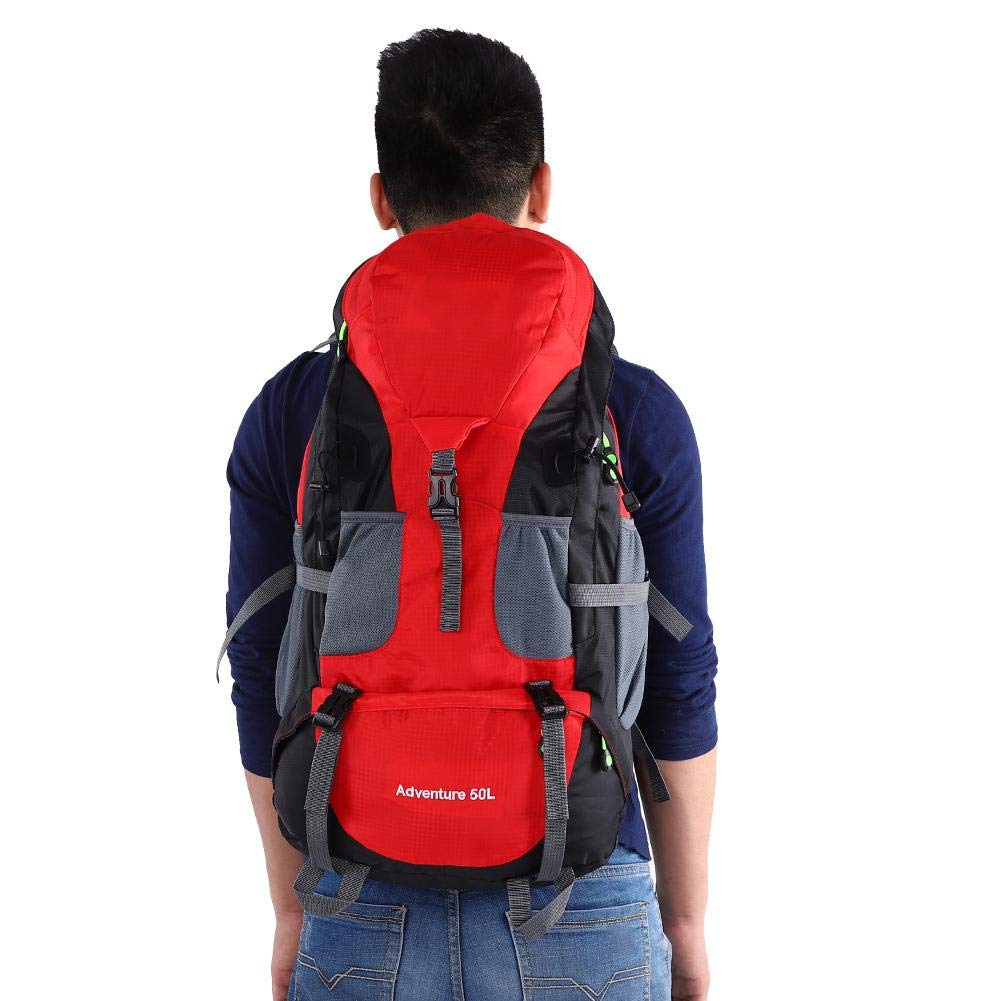 Bolsa de trekking de 50L, Mochila deportiva a prueba de agua Senderismo Mountaintop Moto Ski Unisex Mochila(rojo) Montañismo Y Camping Paquete De Montañismo