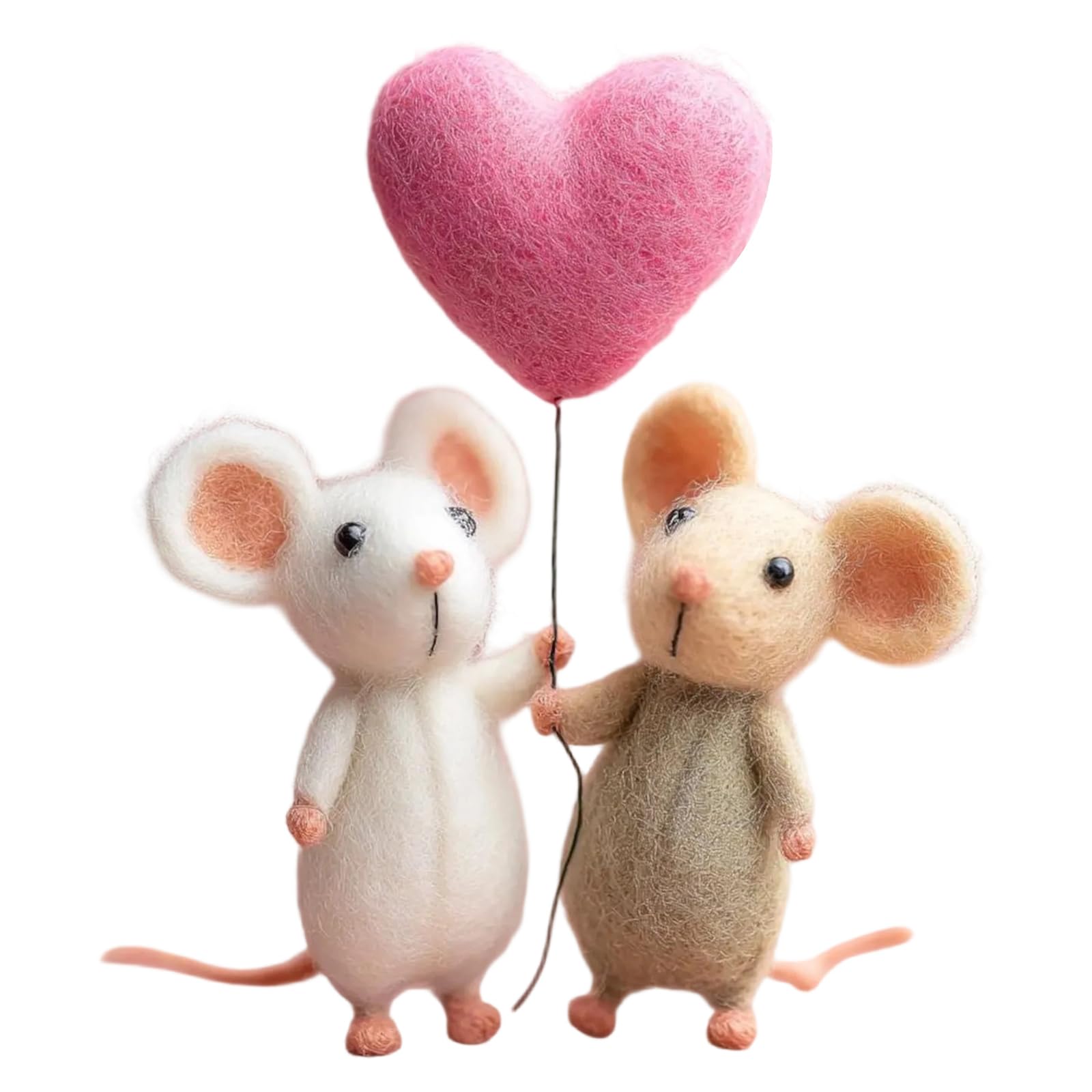 Introti Needle Felted Mouse Handmade Felt Mice Figurines Valentines Day Gift Animal Decoration Felt Mouse Ornaments for Tiered Tray Tabletop Home Car Decor (C)