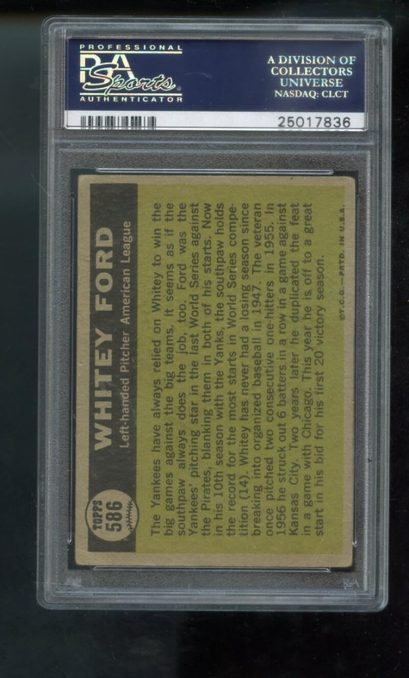 1961 Topps #586 Whitey Ford Sporting News All-Star PSA 2 Graded Baseball Card