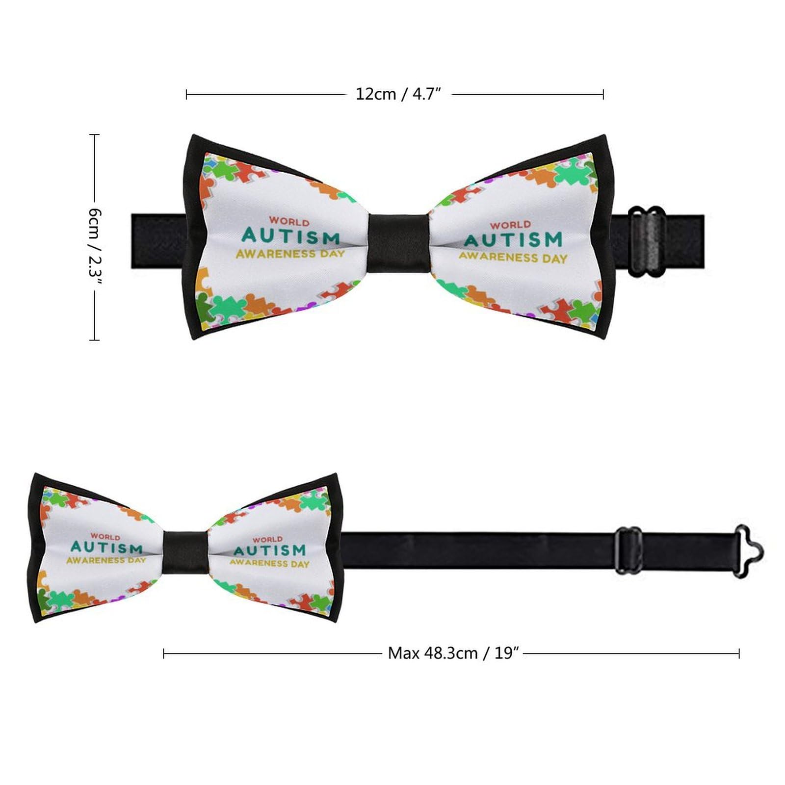 GoasNei Autistic Autism Awareness Day Month 2023 Bow Tie for Men Adjustable Necktie Funny Tie Neck Ties for Weddings Party