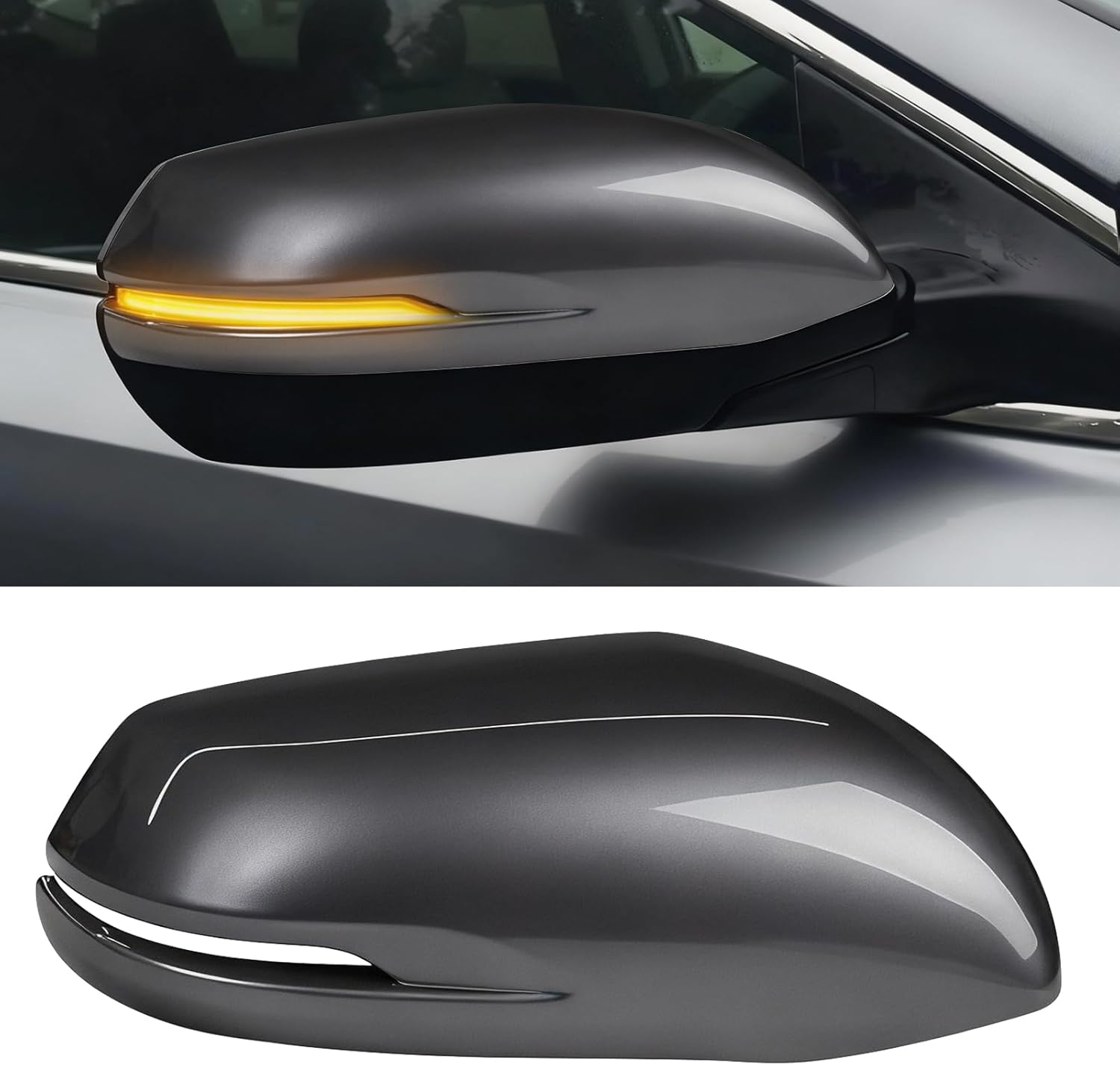 Compatible with Honda CRV 2017-2022/ HRV 2016-2022 Right Passenger Side Mirror Cover, Clip-on Rearview Mirror Cap WITH Turn Signal Light Replaces for 76201-T1W-A01ZE,76201T1WA01ZE Gray #NH797M