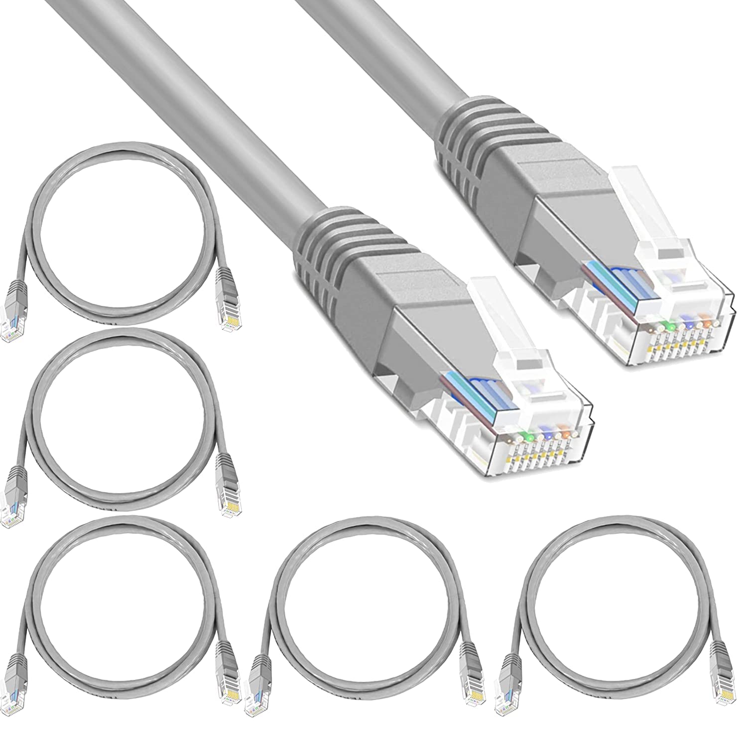 ikis 5 Pack 1 Meter Cat 5 Ethernet Cable RJ45 LAN Cable CAT 5 Network Internet Patch Cable for Laptop Router PC - Grey