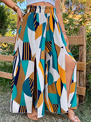 WDIRARA Women's Plus Size Printed Drawstring Waist Split Side Wide Leg Pants4