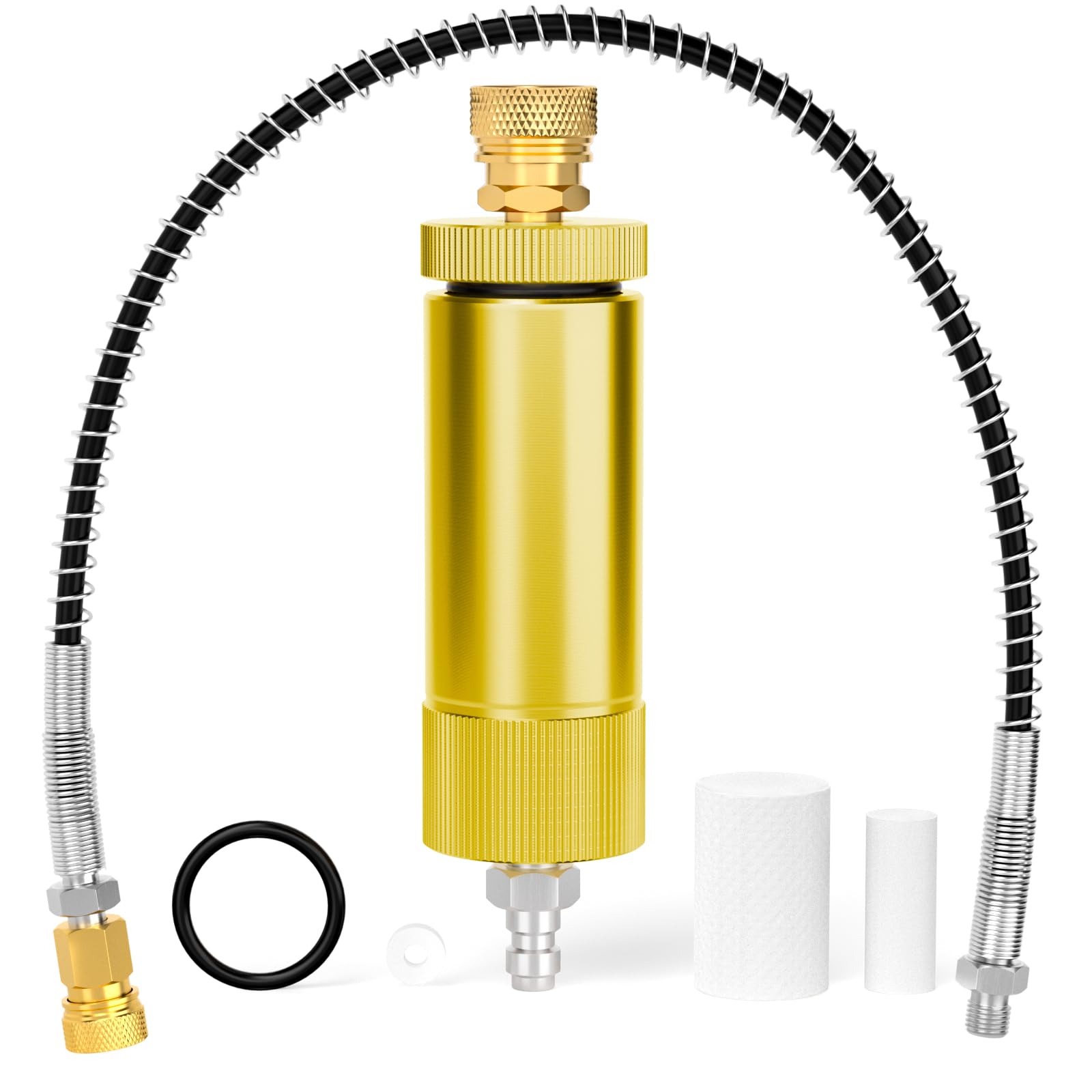 MEANLIN MEASURE 30Mpa Water-Oil Separator With 20 inch Spring Flexible Hose and 8MM & M10 Fast Connecting Internal Thread Mother Head For High Pressure Air Compressor Pump Yellow — image 1