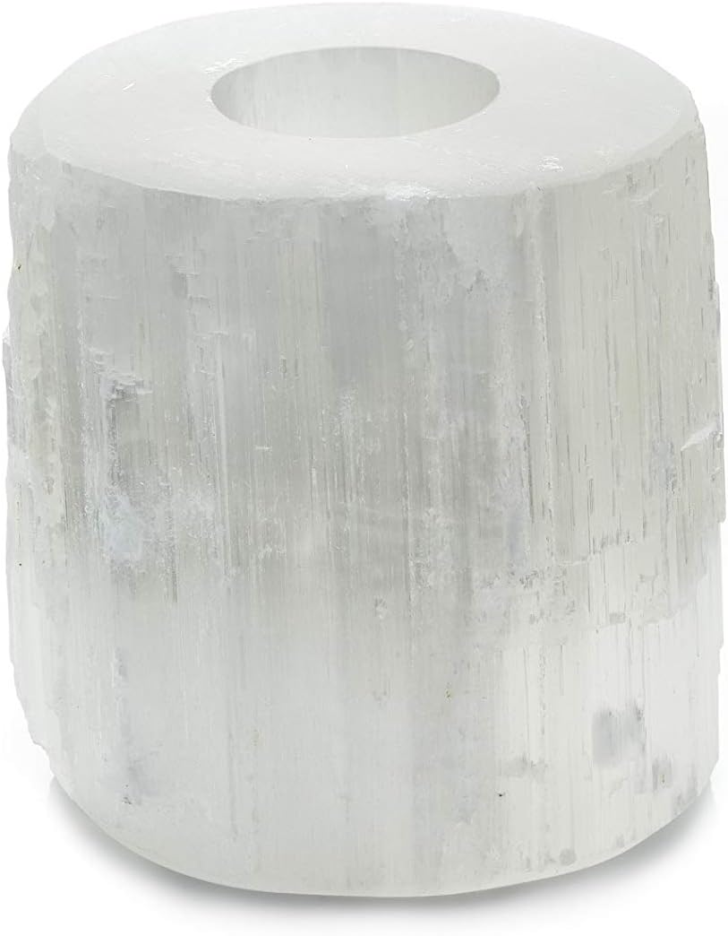 Serene Spaces Living Genuine Selenite Tealight Holder, Selenite Crystal Tower Candle Holder for Healing and Positive Vibes, Votive Measures 4" Tall & 4" Diameter