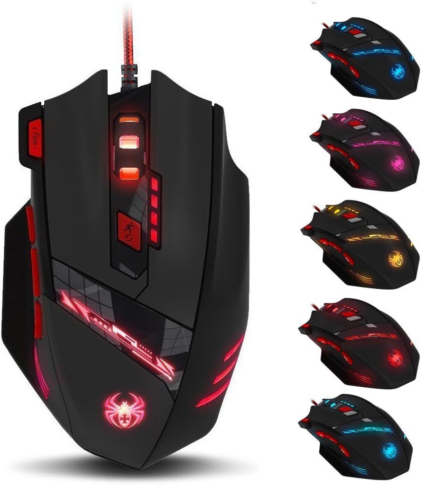 Zelotes T90 8000 DPI High Precision USB Wired Gaming Mouse,8 Buttons, Weight Tuning Set, (Black)