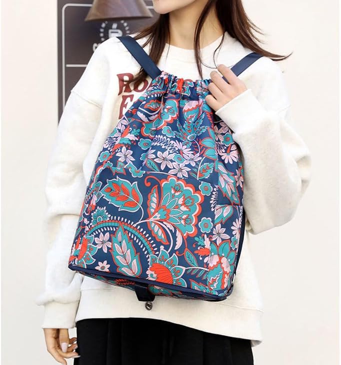 Drawstring Backpack Bag, Waterproof Draw String Back Sack with Zipper Pocket, Gym Drawstring Backpack Swimming Bag for Men Women, Pack of 1, Animal Pattern Printed, Flamingos - Image 5