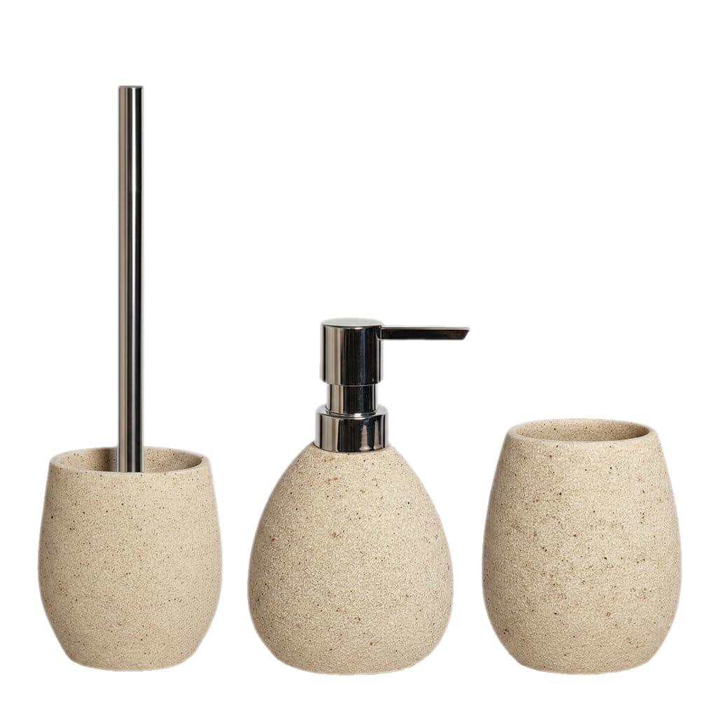 Juego Accesorios de Baño Color Arena, Kit de 3 Piezas, Set de Baño Completo, Conjunto Accesorios para Cuartos de Baño Modernos
