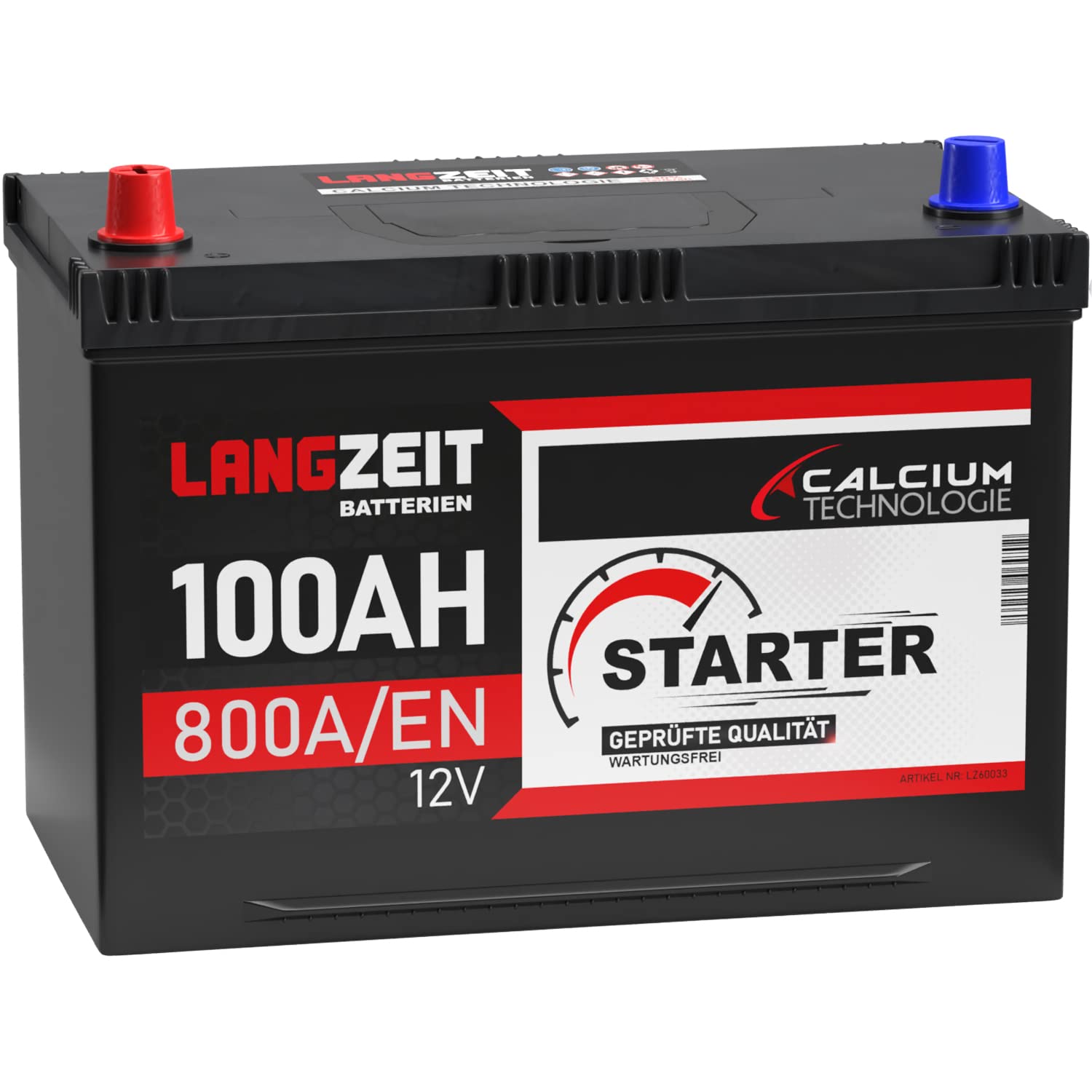LANGZEIT ASIA Autobatterie 100Ah 12V Batterie Plus-Pol Links ersetzt 90Ah
