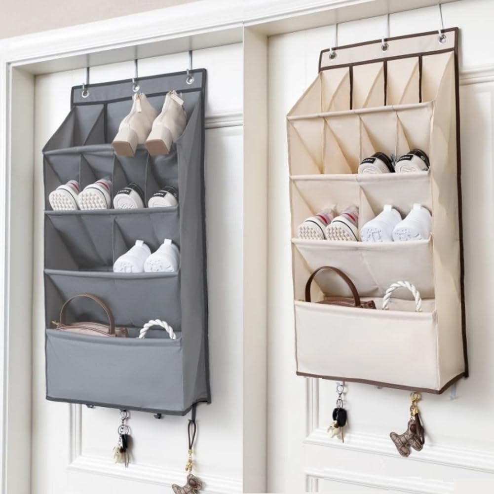 Organizador de zapatos sobre la puerta con bolsillos grandes y profundos, bolsa de almacenamiento colgante para armario, zapatero, solución de ahorro de espacio para almacenamiento de calzado