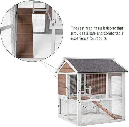 Miniatura 6 de BIRASIL Conejera de madera de conejo, jaula de conejo, jaula de conejo, jaula de madera de lujo para mascotas de gallinero para animales pequeños al