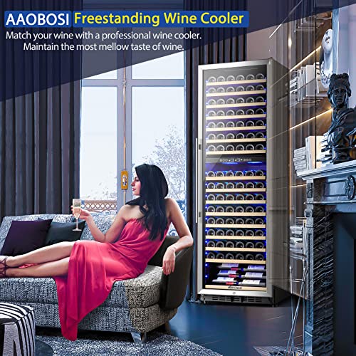 Aaobosi Wine Cooler Dual Zone 24 Inch, 176 Bottles Wine Refrigerator, Freestanding Wine Fridge With Intelligent Temperature Memory & Humidity Control Compressor Cooling, Quiet Operation #TOP6