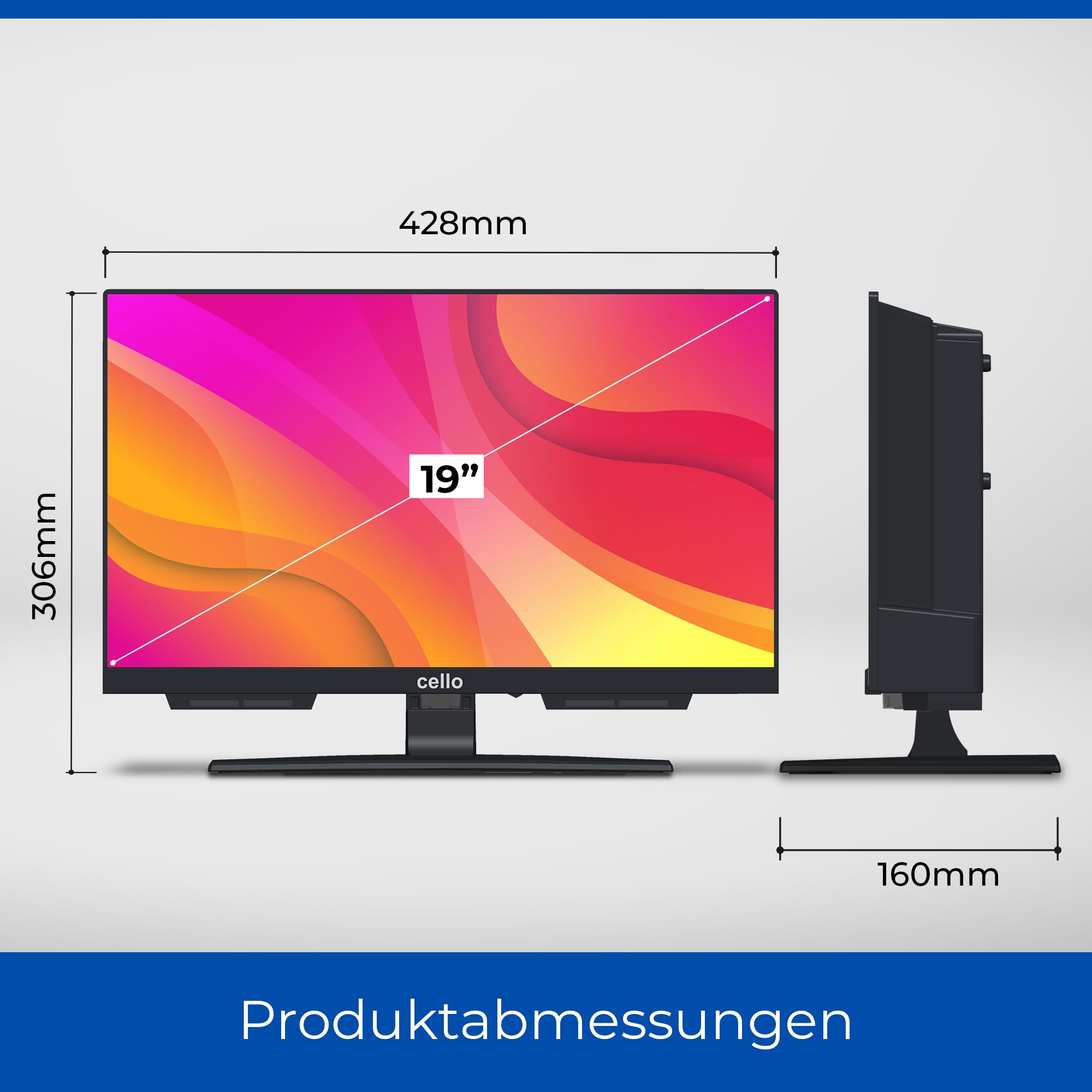 Cello C1924SH 19 Zoll LED-Fernseher, Nicht smart, Triple-Tuner DVB-C/S2/T2, USB-Aufnahme, HDMI, Pitch Perfect Sound, 230 V, für kleine Räume