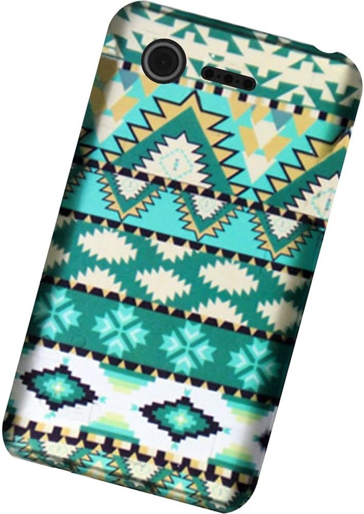 HR Wireless Rubberized Design Cover for LG Optimus Zone 2 L34C Fuel - Retail Packaging - Mint Green Aztec
