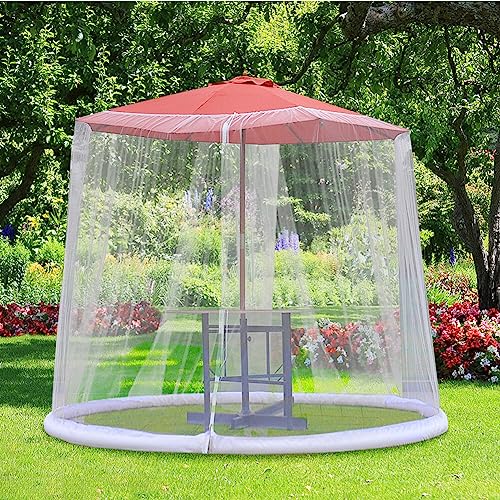 Surakey Patio Umbrella Mosquito Netting with Zipper Door Polyester Mesh Net Screen Universal Outdoor Garden Camping Table Top Cover Beach Backyard Market (White 300cmx230cm)